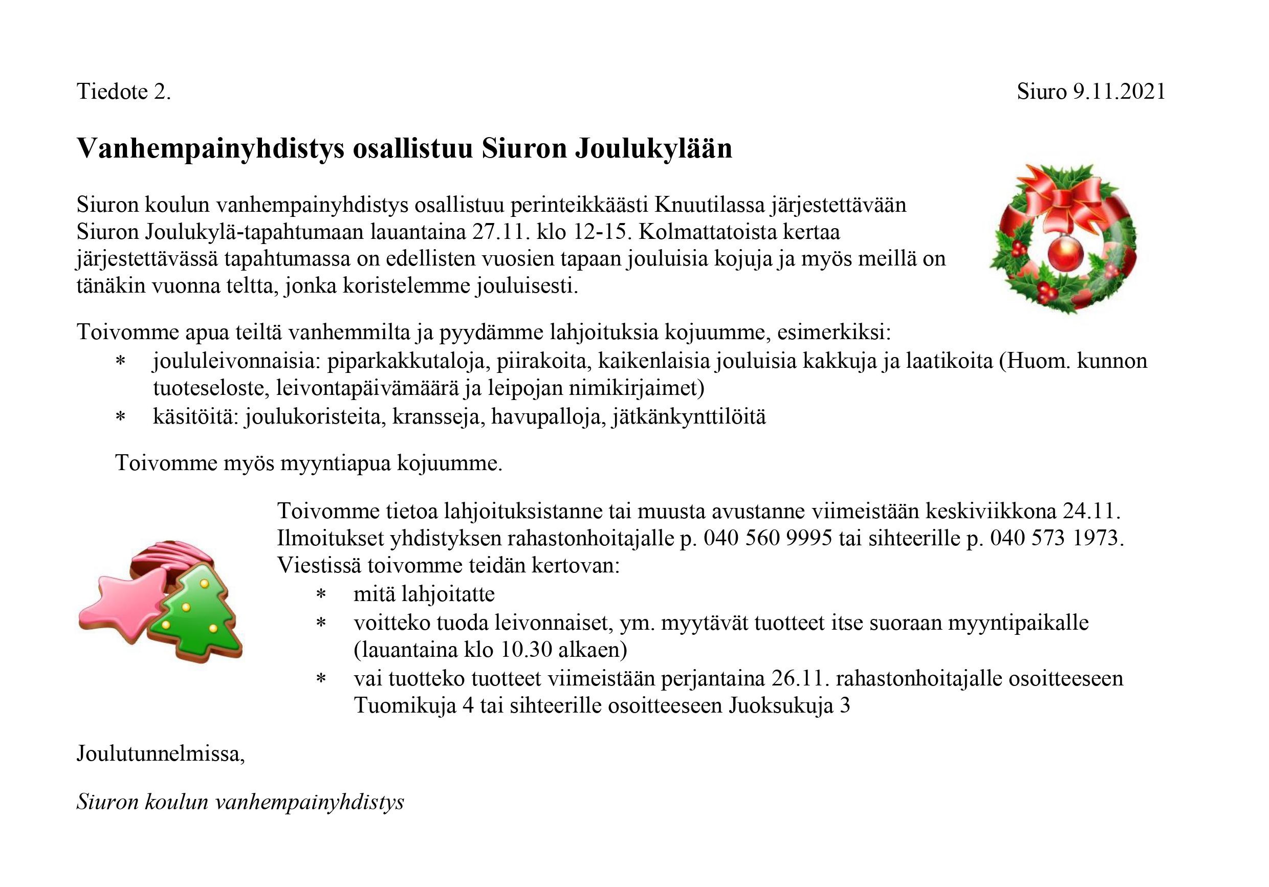 Tiedote 2 Siuron Joulukylä 271121