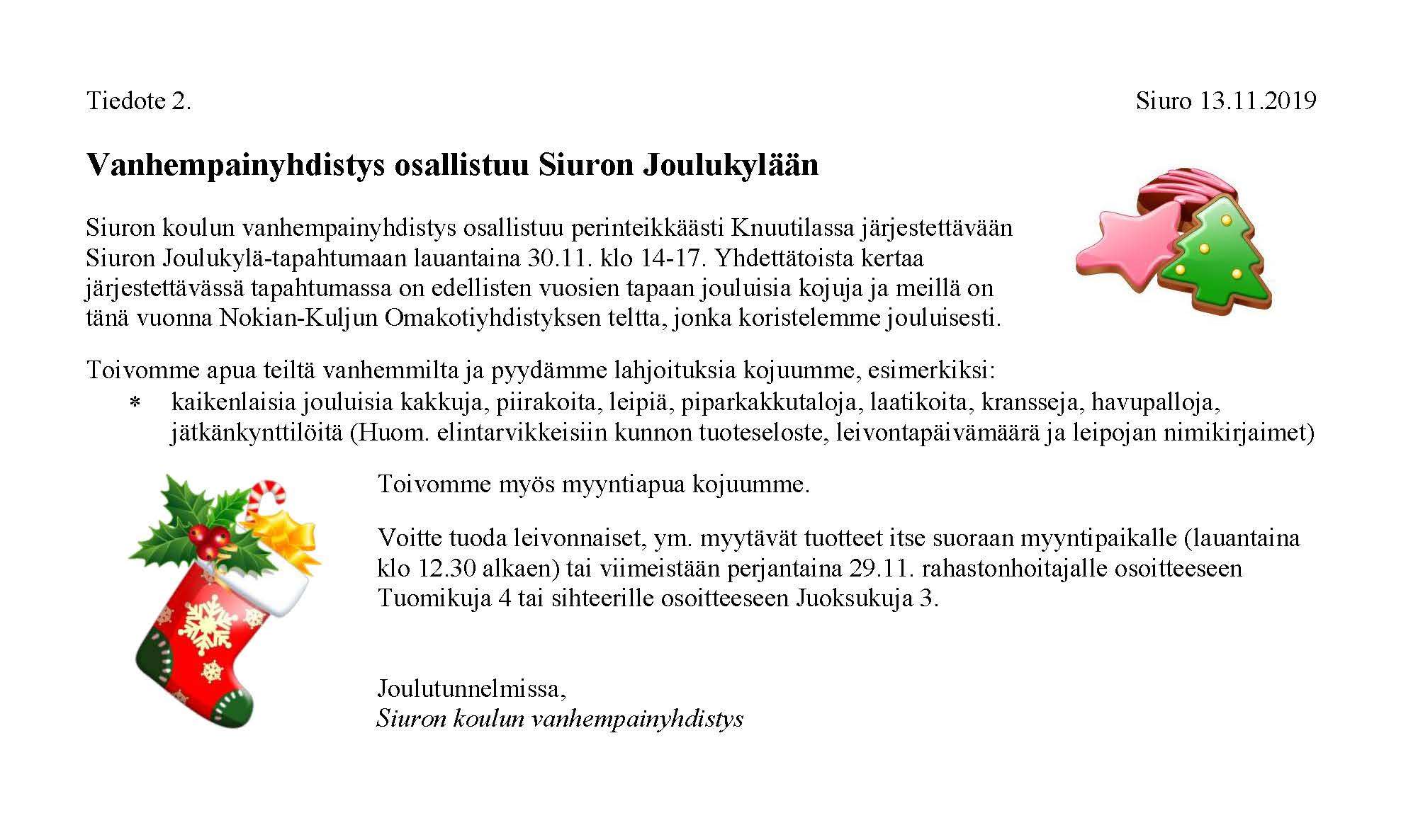 Tiedote 2 Siuron Joulukylä 301119